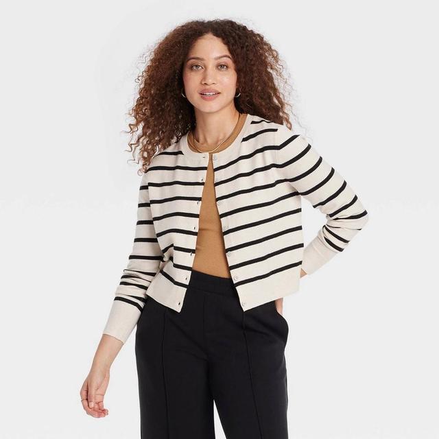 Womens Cozy Knit Cardigan - A New Day Cream/Black Striped XS Product Image