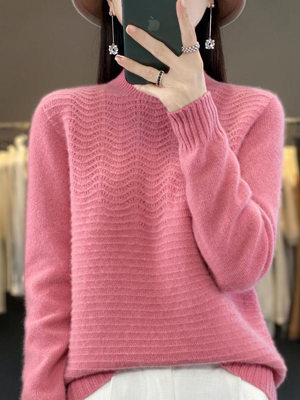 Long Sleeves Loose Solid Color Mock Neck Pullovers Sweater Tops Product Image