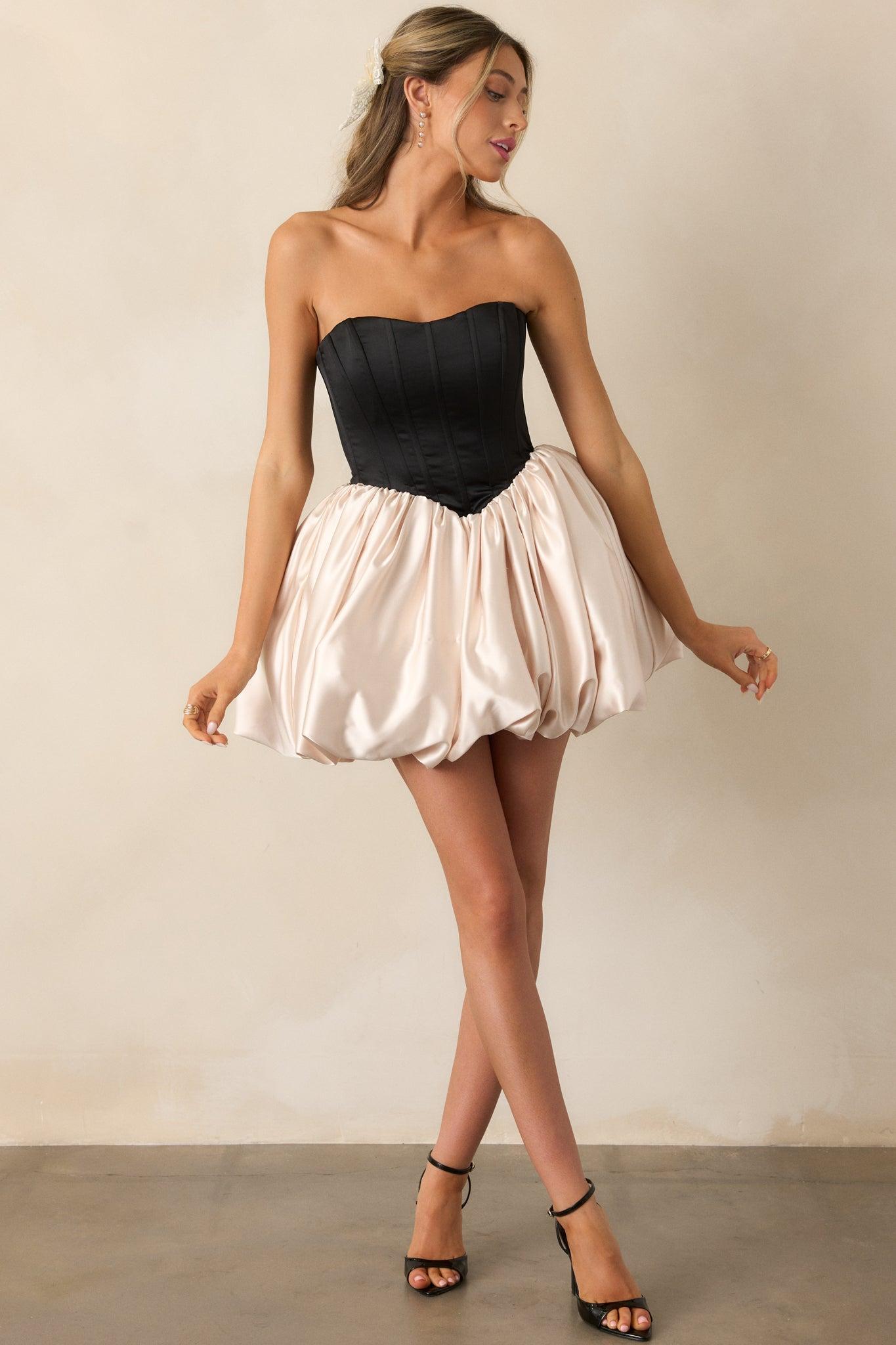 Love Letters Black & Ivory Corset Bubble Mini Dress Product Image