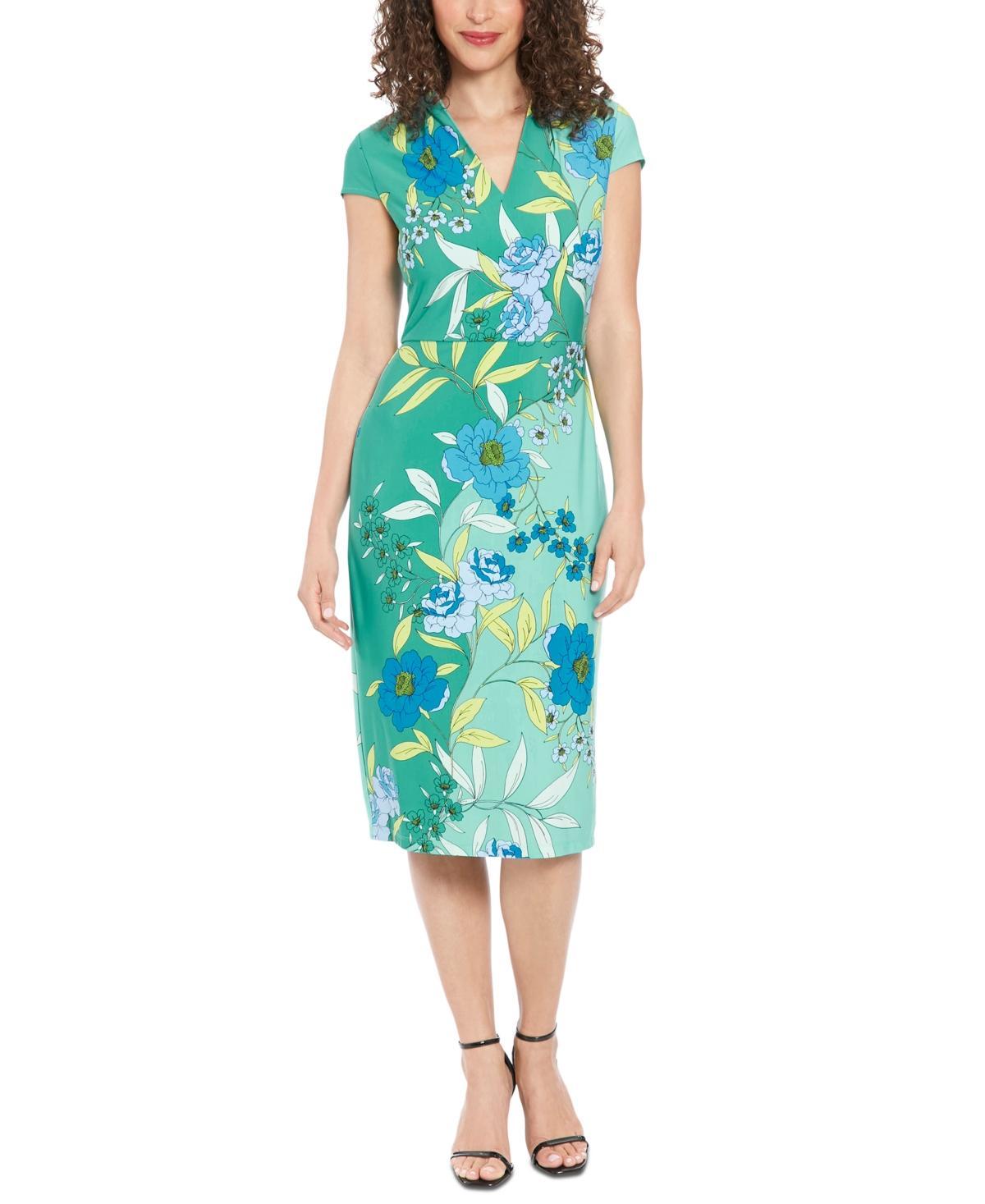 London Times Womens V-Neck Cap-Sleeve Sheath Dress Product Image