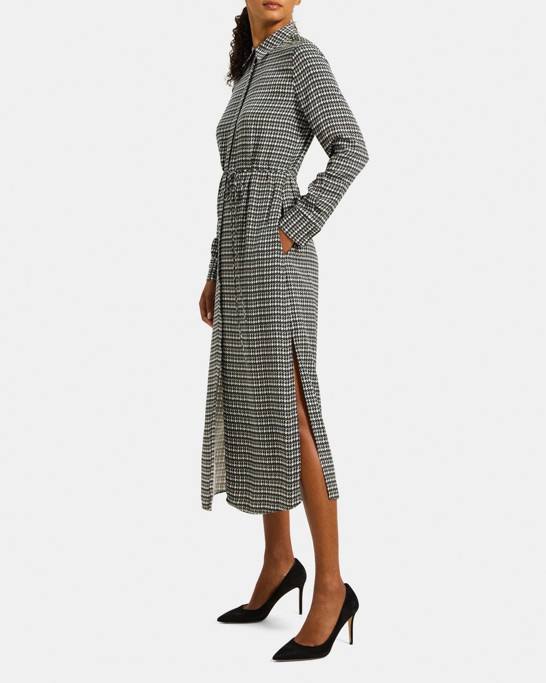 Belted Shirt Dress in Houndstooth Viscose Product Image