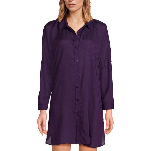 Womens Lands End Sheer Modal Oversized Button Front Swim Cover-Up Product Image