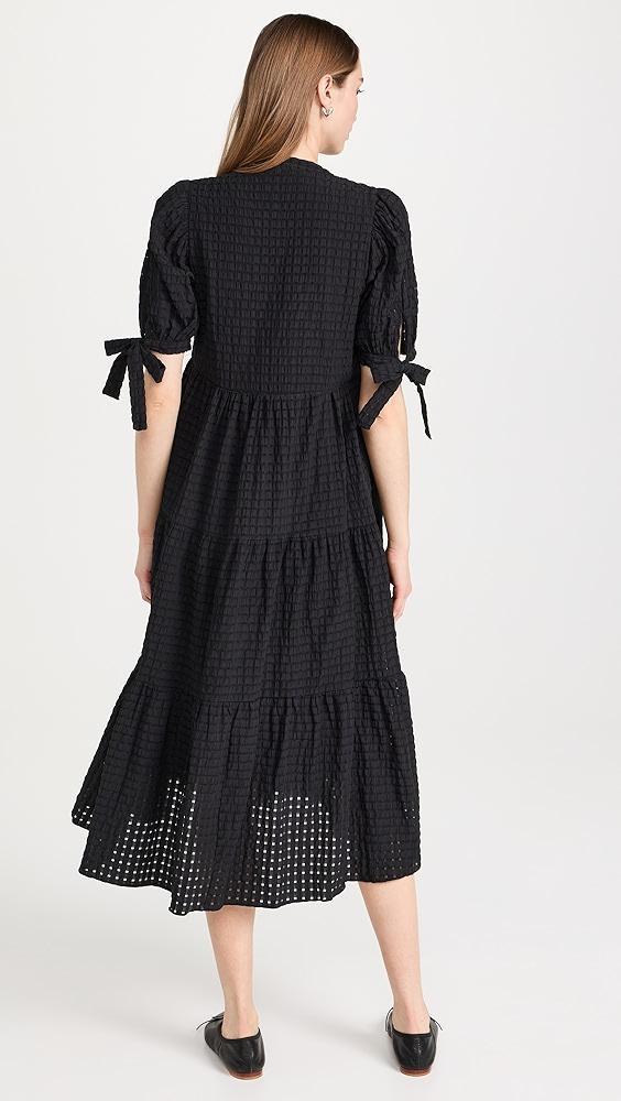 English Factory Gingham Tiered Midi Dress with Bow Tie Sleeves | Shopbop Product Image