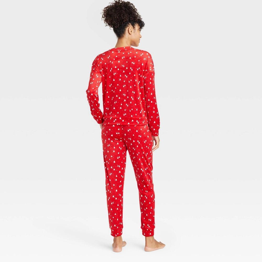 Women's Minky Fleece Pullover Top and Joggers Pajama Set - Auden™ Red/Trees M Product Image