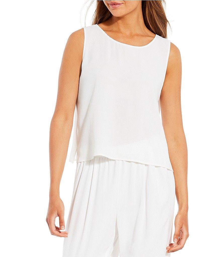 Eileen Fisher Silk Georgette Crepe Scoop Neck Sleeveless Tank Top Product Image