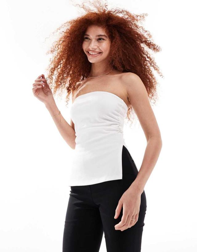 Bershka longline bandeau top in white Product Image