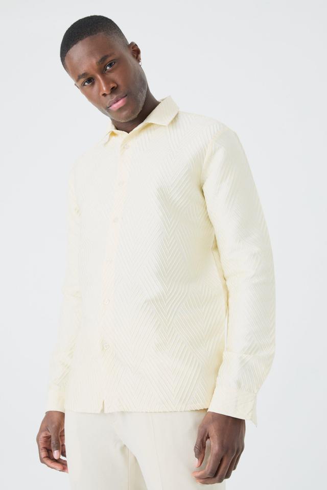 Long Sleeve Diamond Textured Shirt | boohooMAN USA Product Image