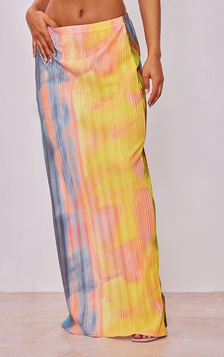 Yellow Ombre Printed Plisse Maxi Skirt Product Image