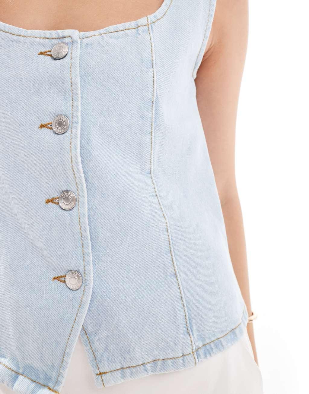 ASOS DESIGN denim structured top in bleach Product Image