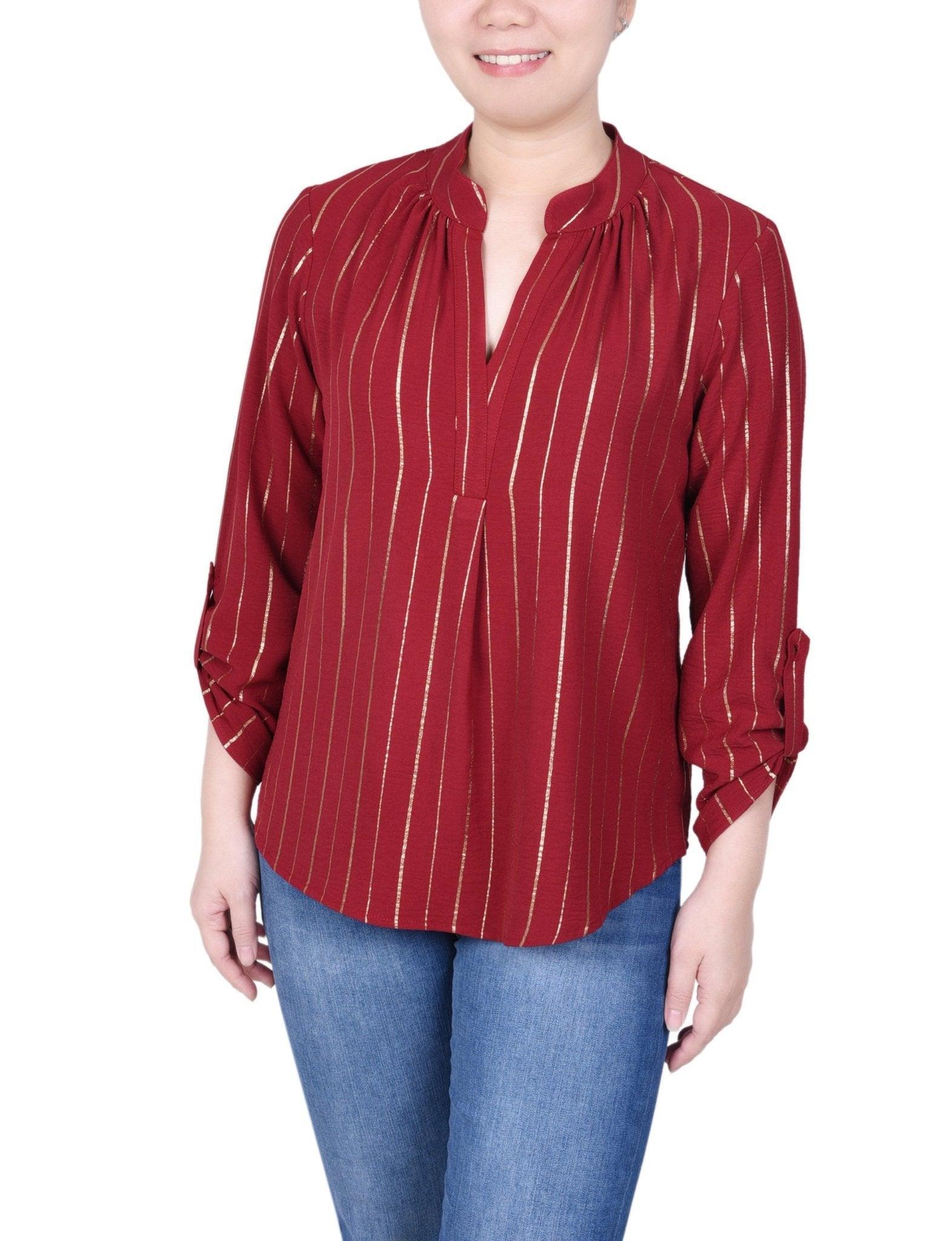 NY Collection Long Sleeve Foil Striped Blouse - Petite Product Image