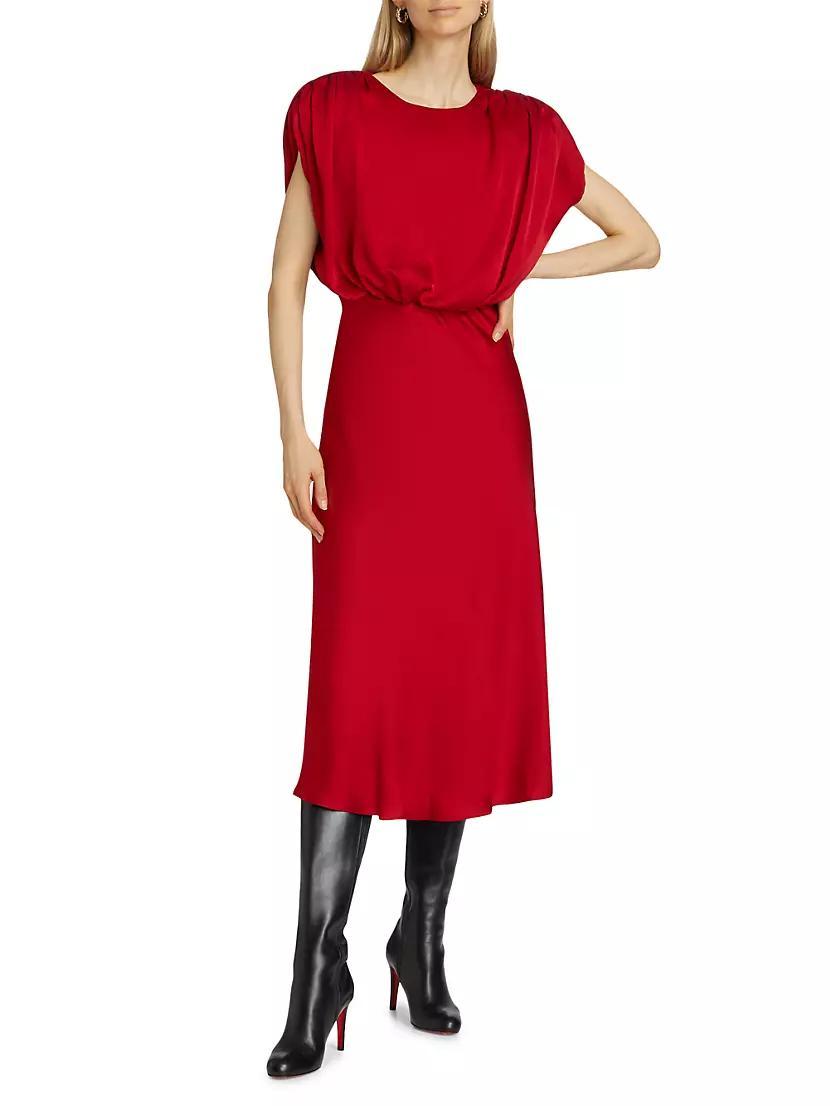 Flora Satin Blouson Midi-Dress Product Image