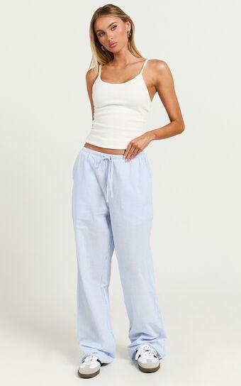 Harlo Pants - Mid Waisted Relaxed Leg Stripe Pants in Blue/ White Product Image