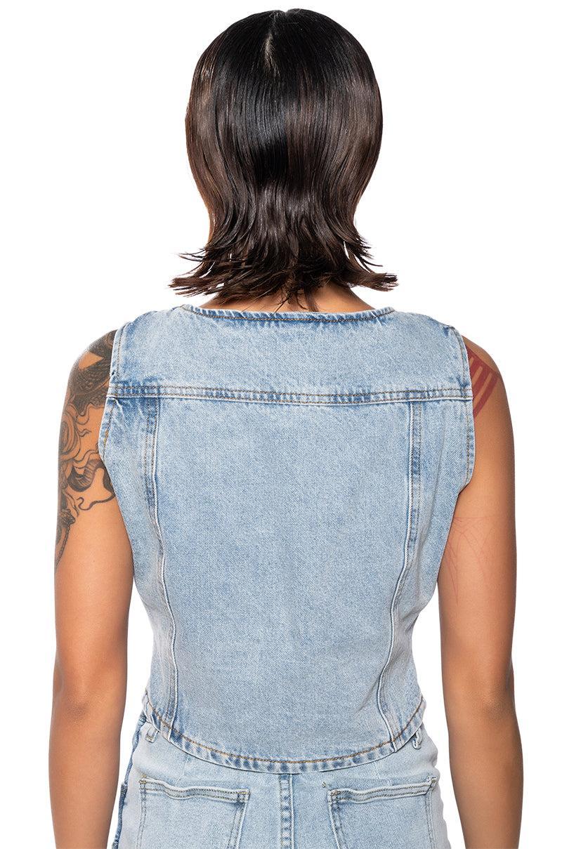 SABZ FITTED DENIM VEST Product Image