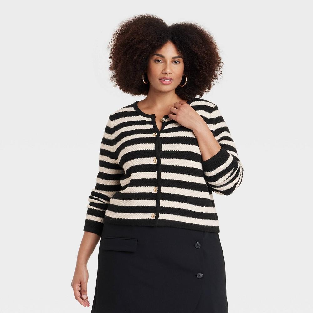 Womens Lady Cardigan - A New Day Black Striped 4X Product Image