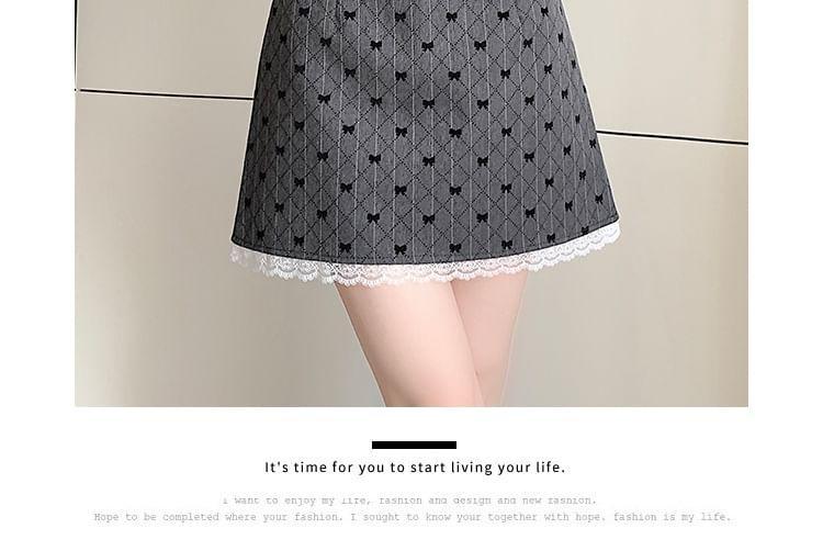 High Rise Bow Print Lace Trim Mini A-Line Skirt Product Image