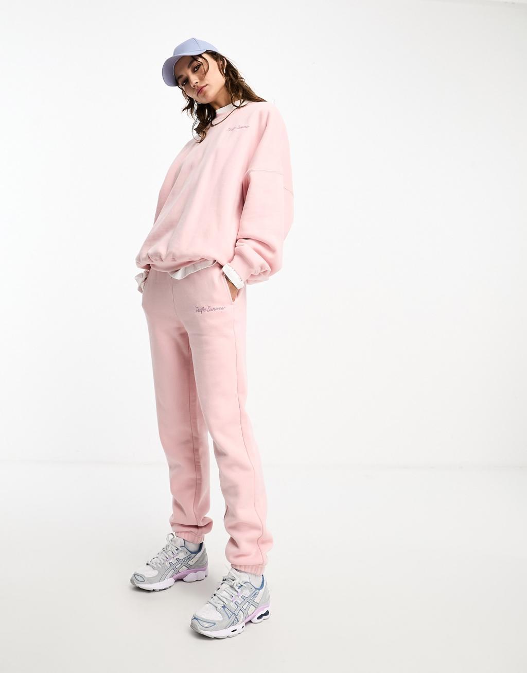 Pacsun script slogan wide leg sweatpants in silver pink - part of a set Product Image