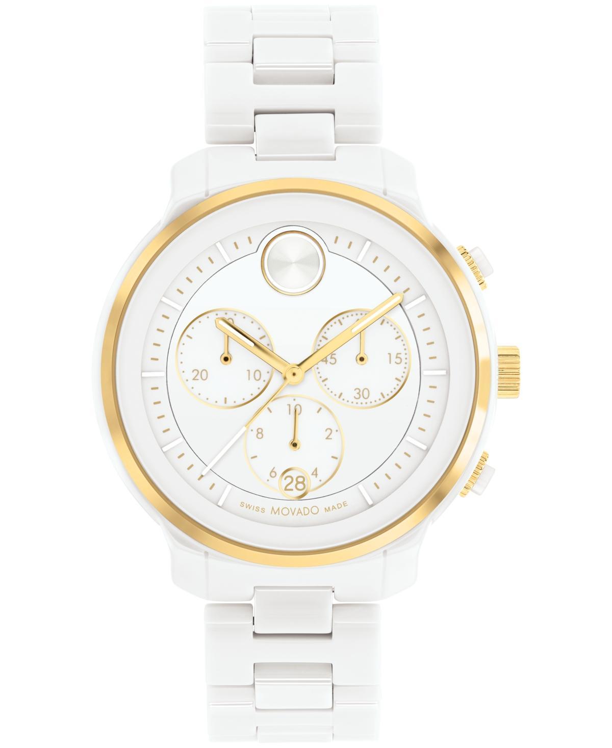 Movado Womens Bold Verso Swiss Quartz Chronograph White Ceramic Bracelet Watch 39mm Product Image