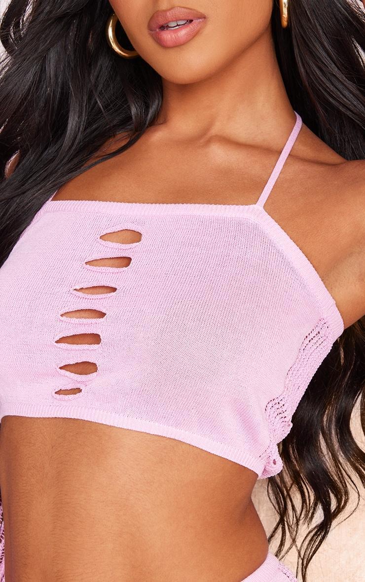 Pink Distressed Textured Knit Crop Top Product Image