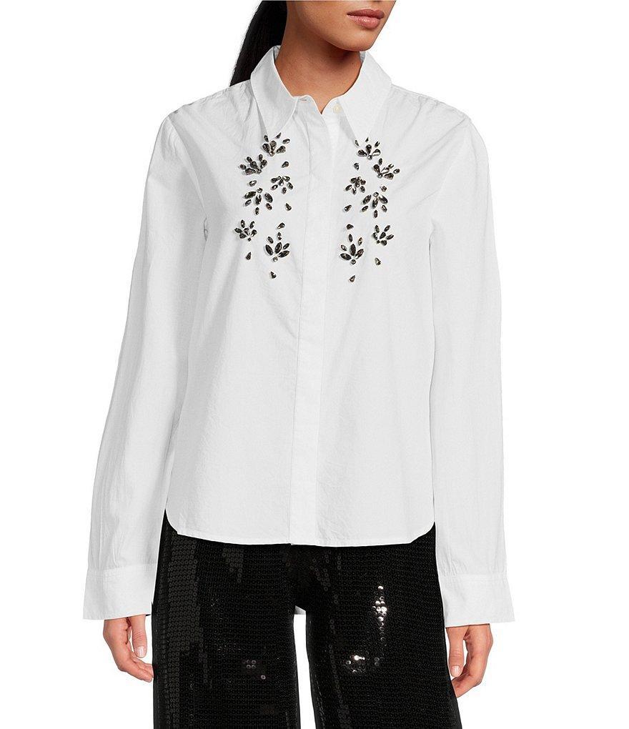 Sam Edelman Jewel Detail Oversized Collared Long Sleeve Button Down Top Product Image