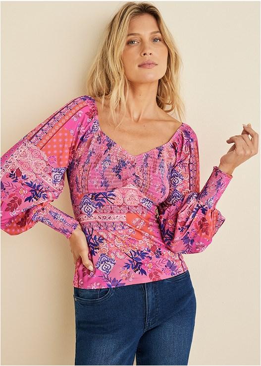 Smocked Printed Top Product Image