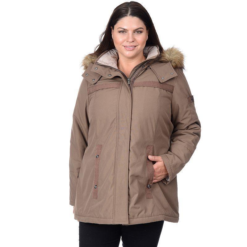 Plus Size Fleet Street Faux-Fur Trim Midweight Puffer Jacket, Womens Product Image