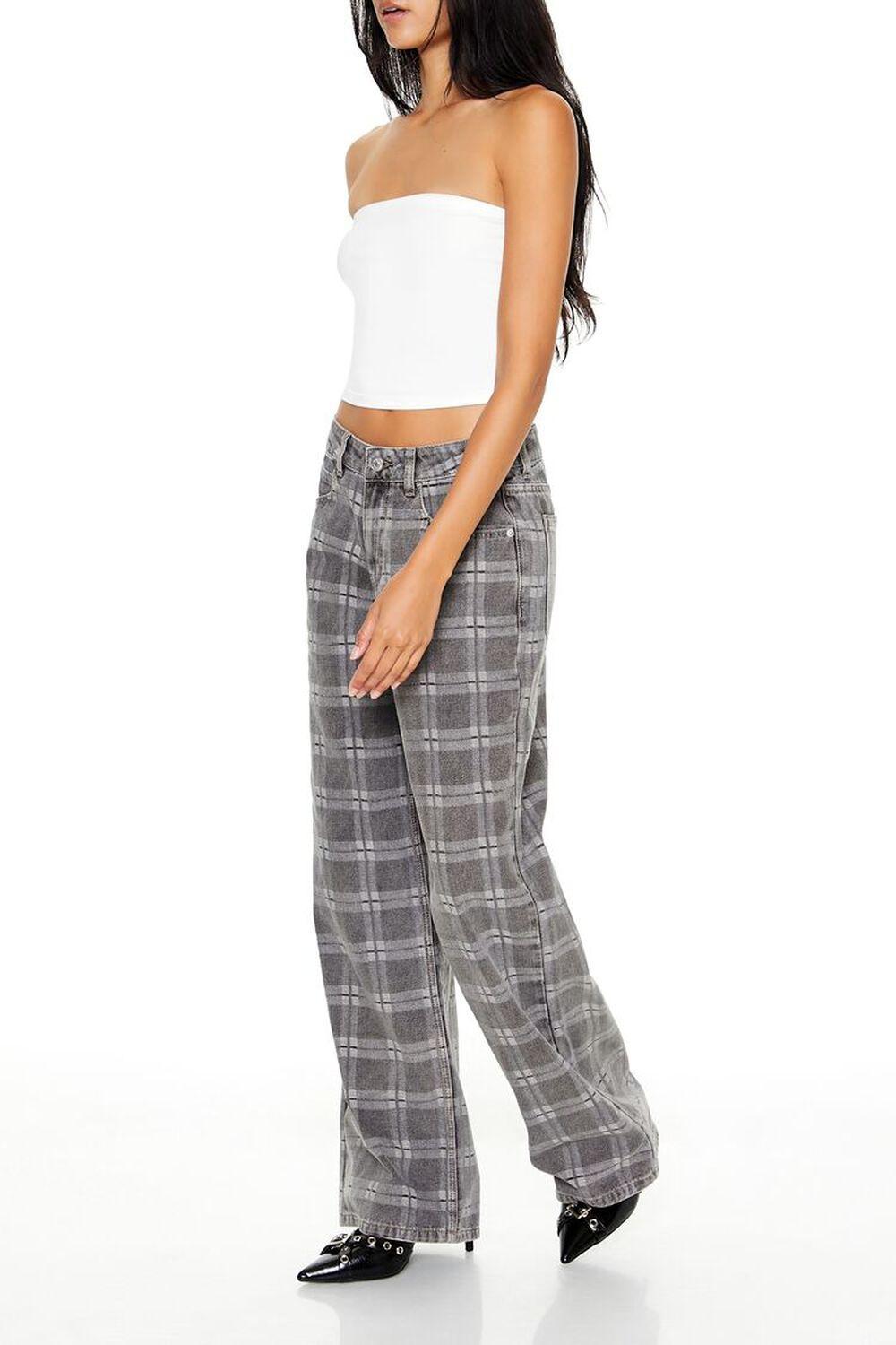 Plaid Mid-Rise Baggy Jeans | Forever 21 Product Image