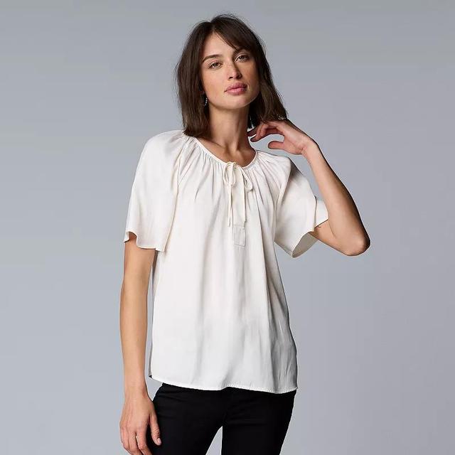 Womens Simply Vera Vera Wang Shirred Tie Neck Short Sleeve Blouse Product Image