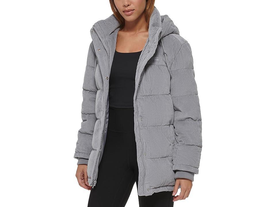 Womens Levis Hooded Corduroy Puffer Coat Med Grey Product Image