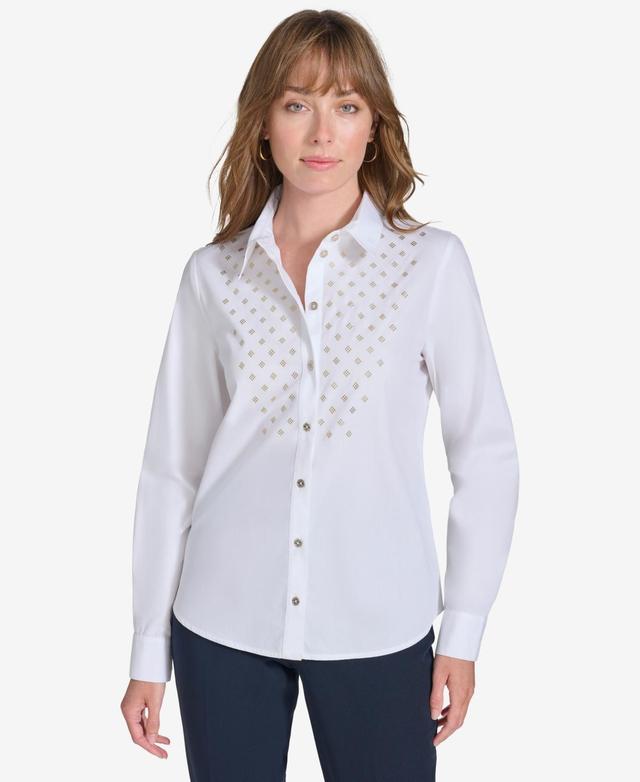 Tommy Hilfiger Womens Embellished Cotton Shirt Product Image