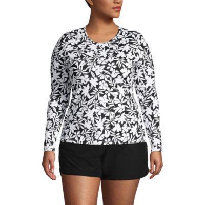 Plus Size Crew Neck Long Sleeve Rash Guard UPF 50 Sun Protection Swim Tee Product Image