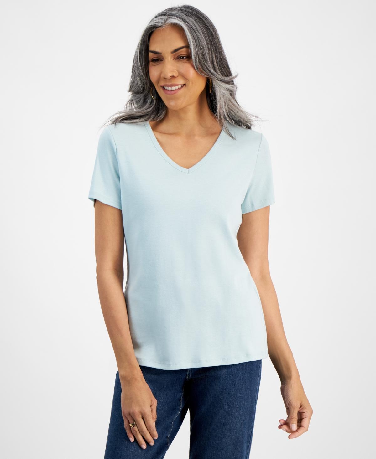 Style & Co Womens Short Sleeve V-Neck Cotton Top, Created for Macys Product Image