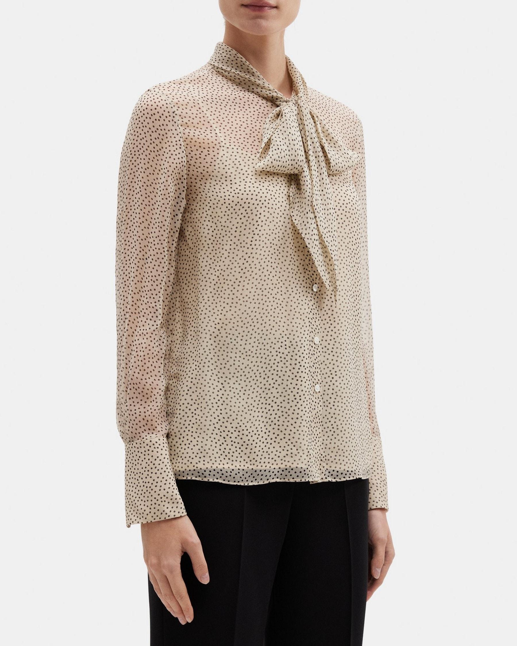 Scarf Blouse in Polka Dot Silk Chiffon Product Image