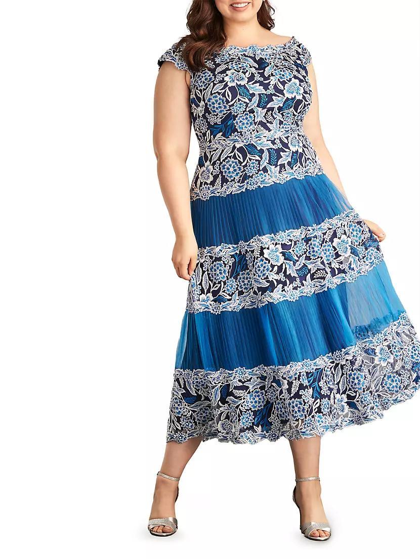 Plus Off-the-Shoulder Embroidered Midi-Dress Product Image