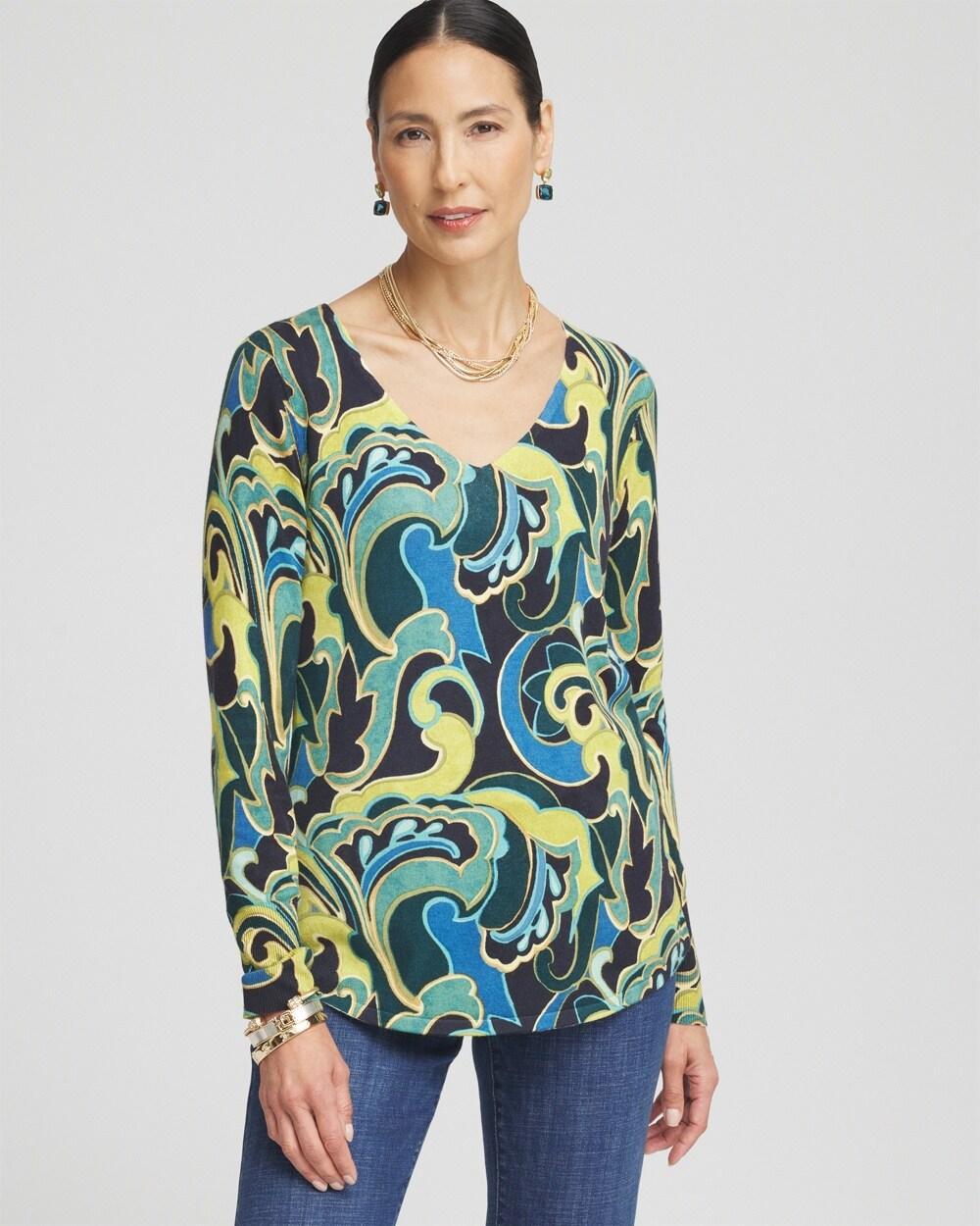 Women's Scroll Print V-Neck Sweater Product Image