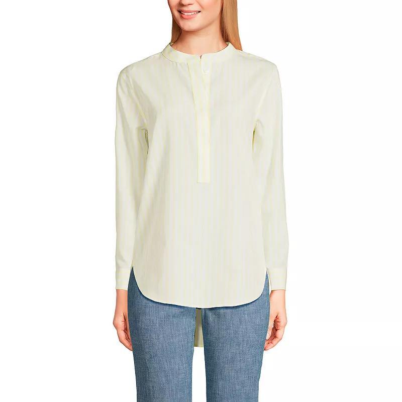 Womens Lands End No Iron Long Sleeve Banded Collar Popover Shirt Product Image