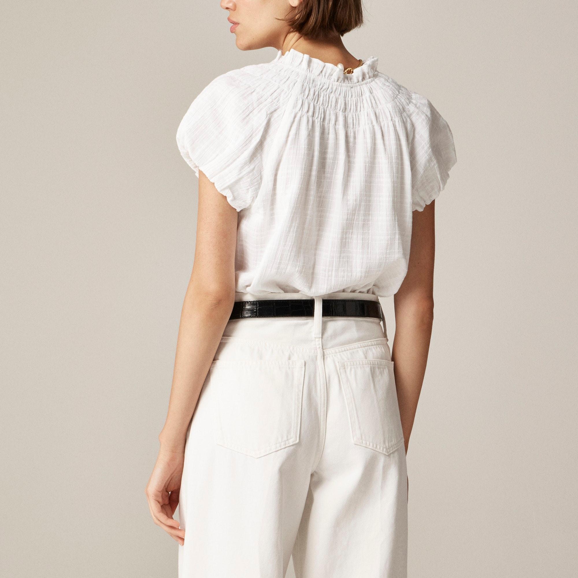 Smocked-neck top in textured gauze Product Image