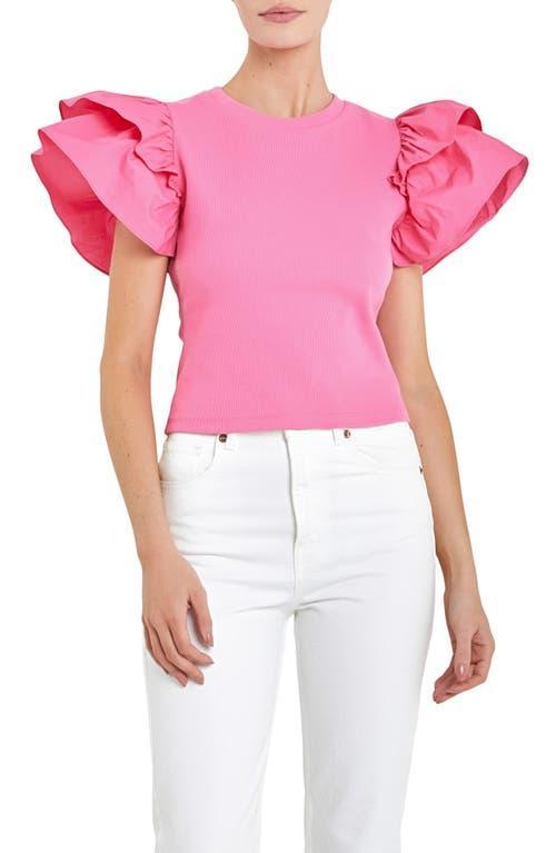 English Factory Mix Media Ruffle Sleeve Cotton Rib Top Product Image