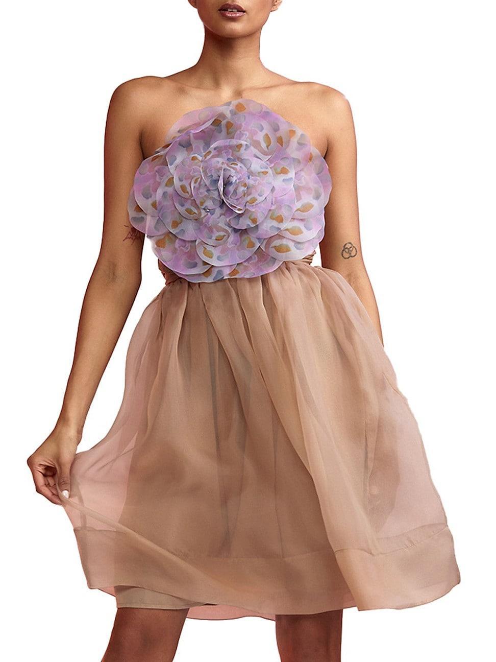 Womens Organza Flower Strapless Minidress Product Image