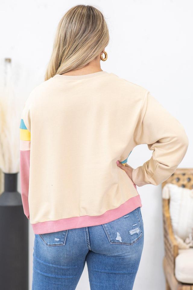 Tan And Pink Colorblock Stripe Sweatshirt Product Image