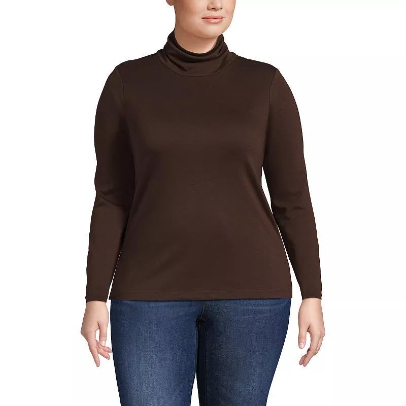 Plus Size Lands End Supima Cotton Long Sleeve Turtleneck, Womens Rich Brown Product Image