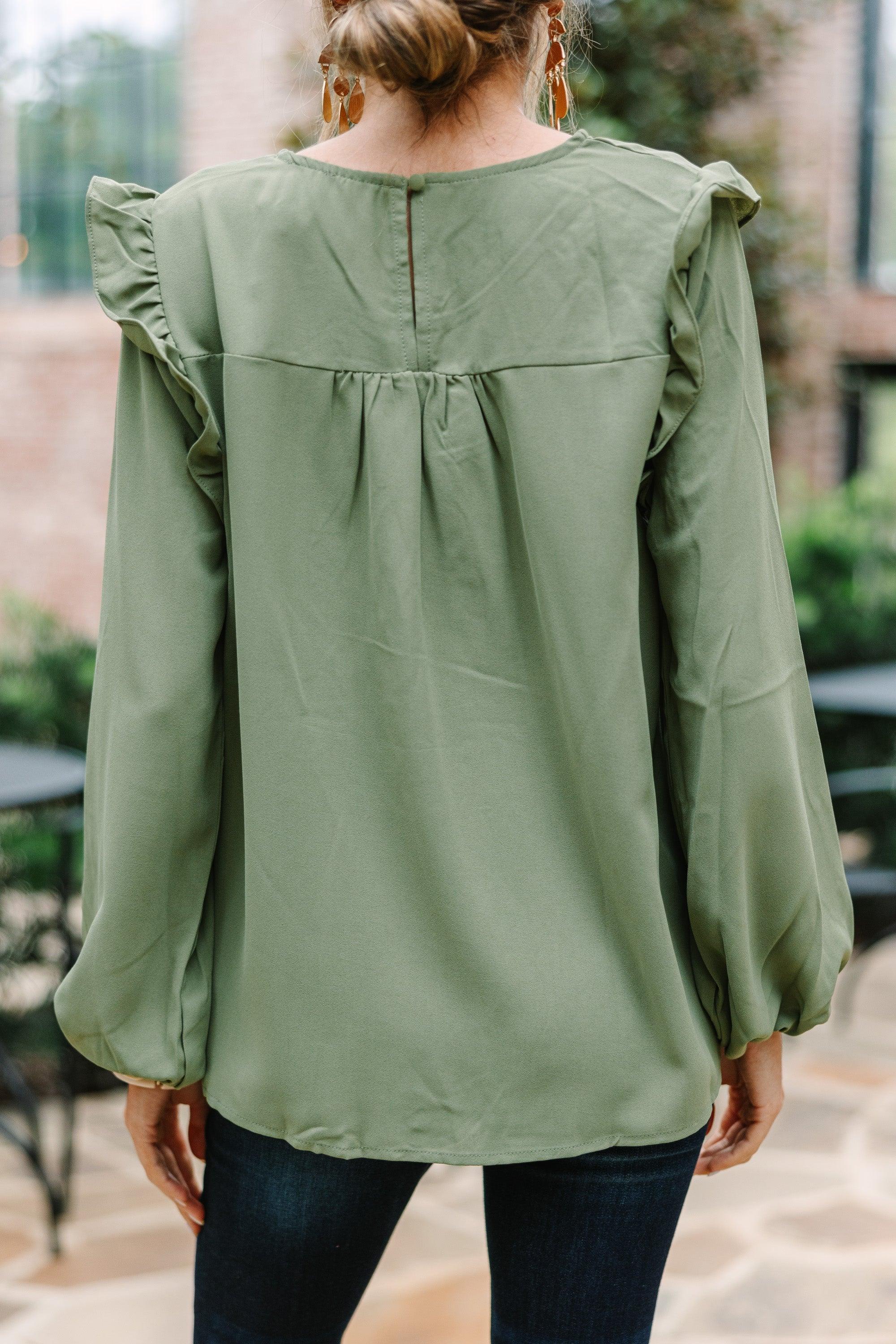 Feeling Important Light Olive Green Ruffled Blouse Female Product Image