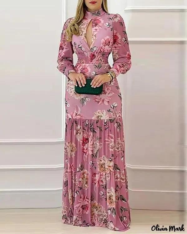 Olivia Mark – Floral Print Lantern Sleeve Cutout Maxi Dress product image