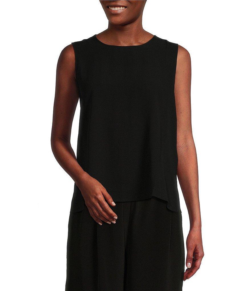 Eileen Fisher Silk Georgette Crepe Crew Neck Sleeveless Shell Tank Product Image