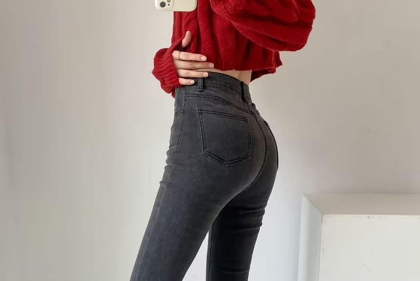 High Waist Washed Bootcut Jeans Product Image