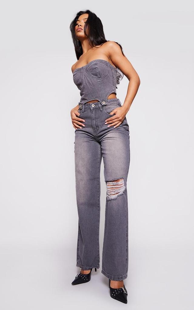 Washed Grey Detachable Bandeau Denim Jumpsuit Product Image