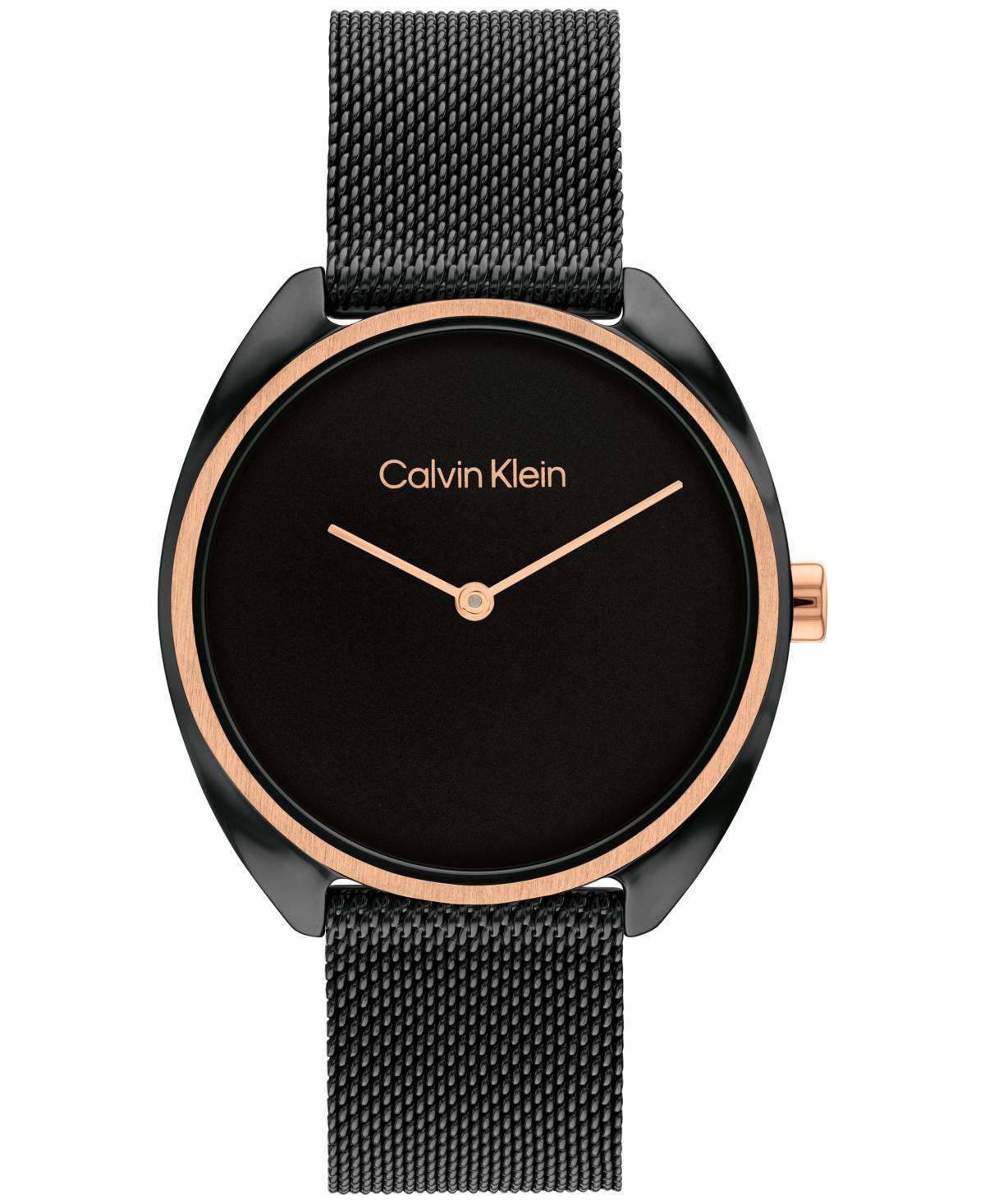 Calvin Klein Womens Quartz Black Stainless Steel Mesh Bracelet Watch 34mm Product Image