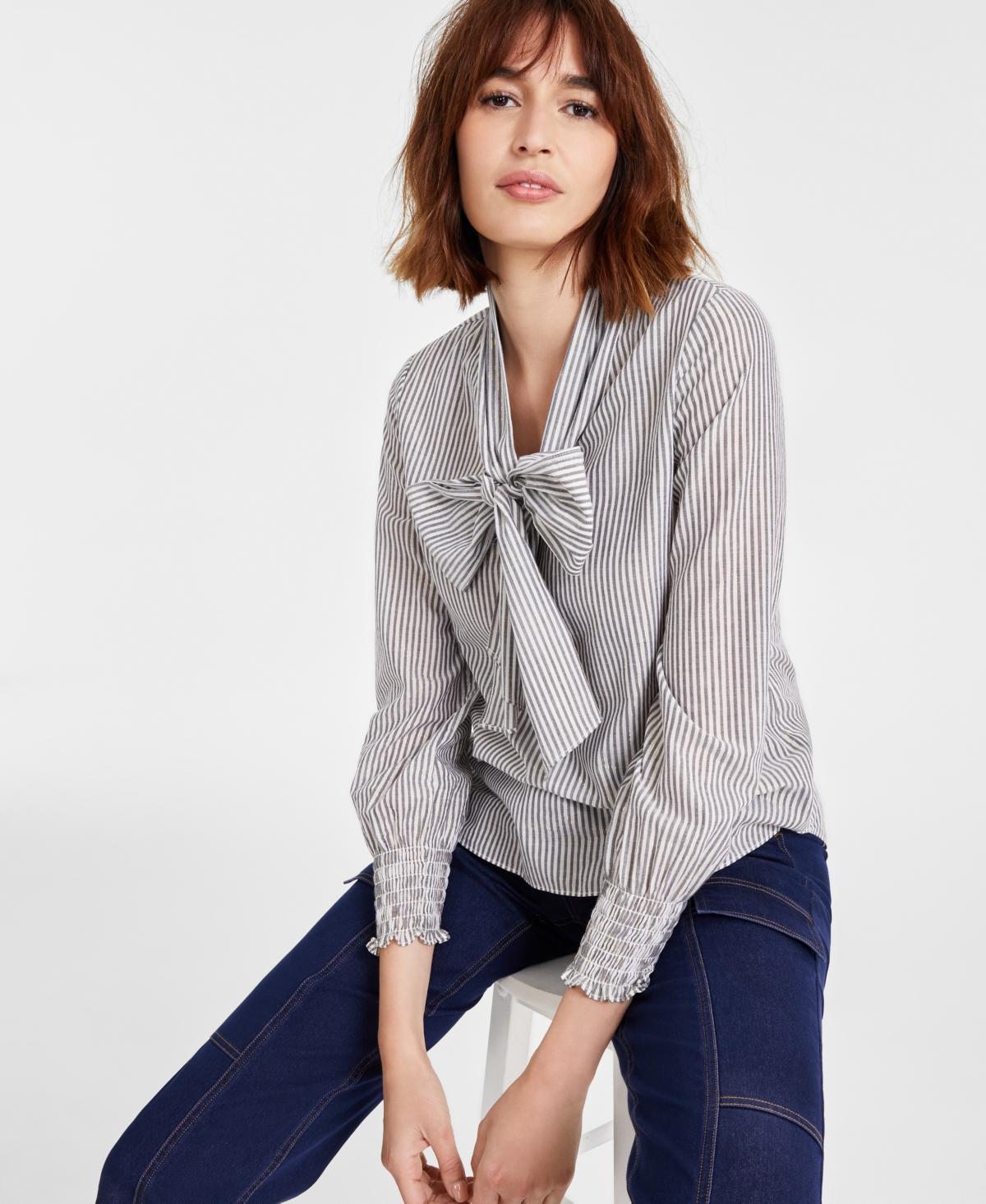 Women's Tie-Neck Long-Sleeve Smocked-Cuff Top, Created for Macy's  Product Image