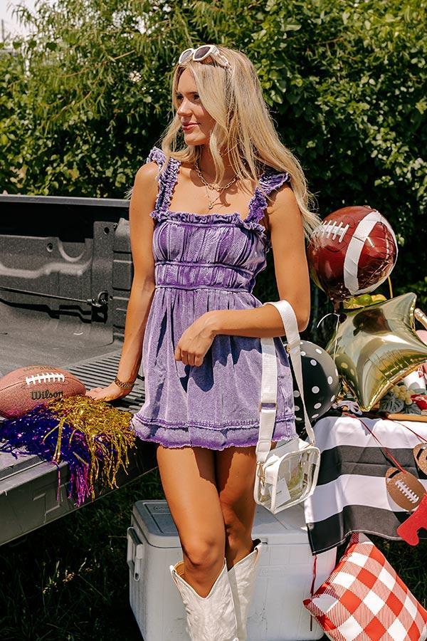 Tailgate Ready Mineral Wash Denim Romper in Purple Product Image