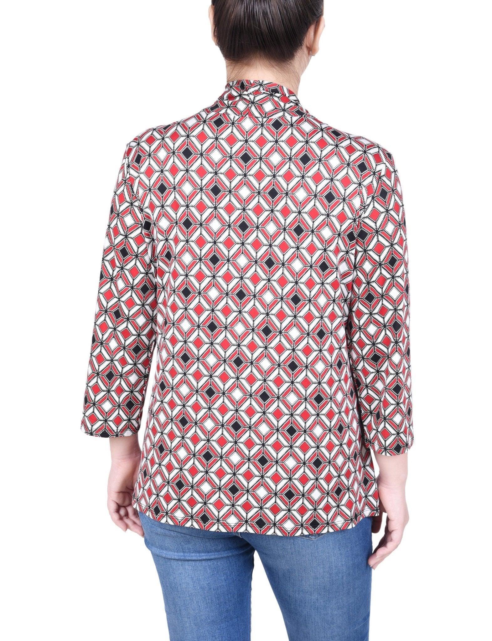 NY Collection Puff Print 3/4 Sleeve Two-Fer Top - Petite Product Image