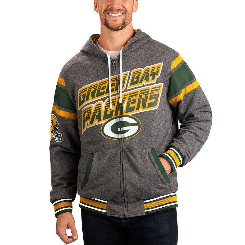 Mens G-III Sports by Carl Banks /Gray Bay Packers Extreme Full Back Reversible Hoodie Full-Zip Jacket Product Image